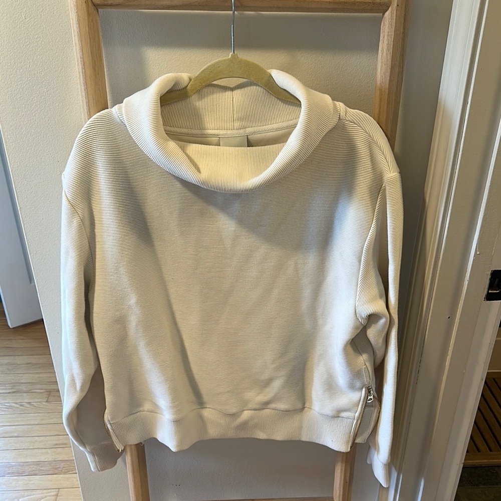 Varley Ribbed Cream Cowl Neck Top